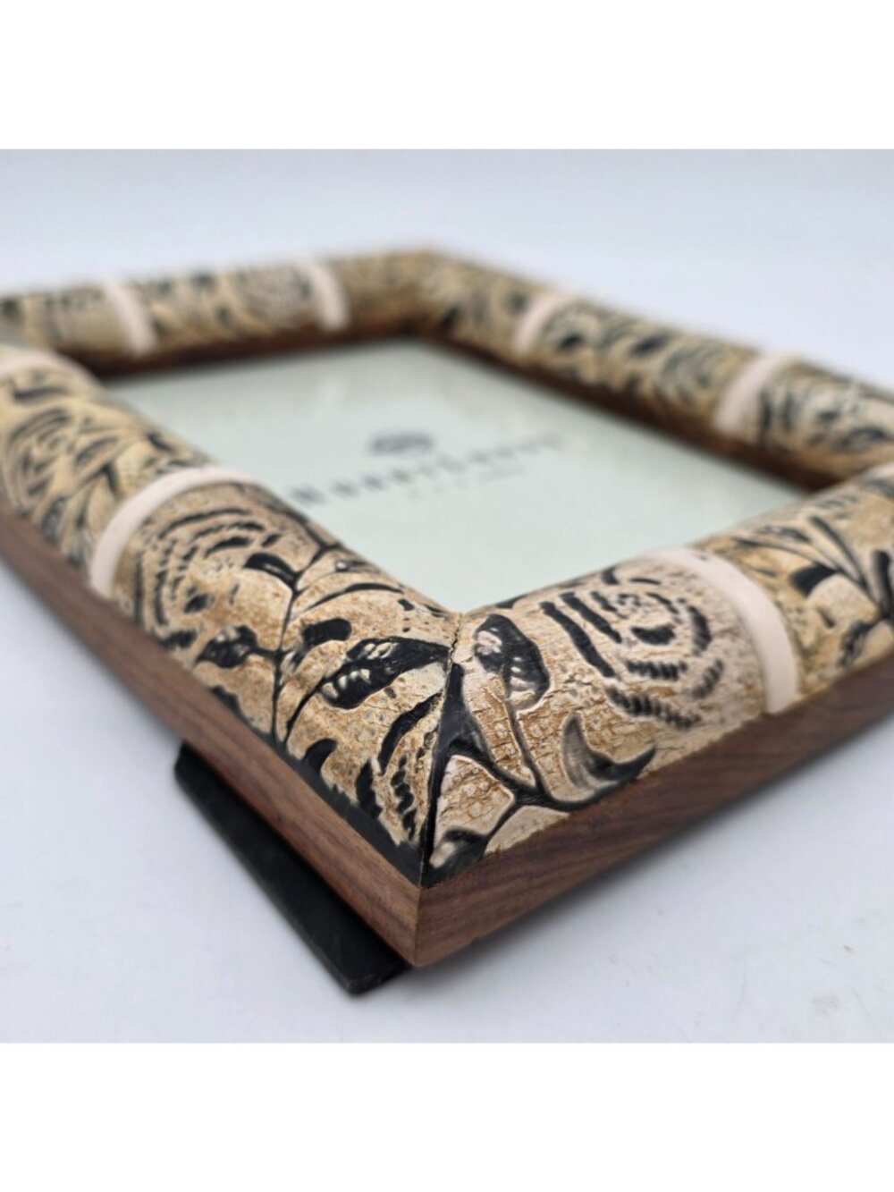 5x7 Picture Frame Floral Design Beige & Black Distressed Finish Tabletop - Picture 10 of 10